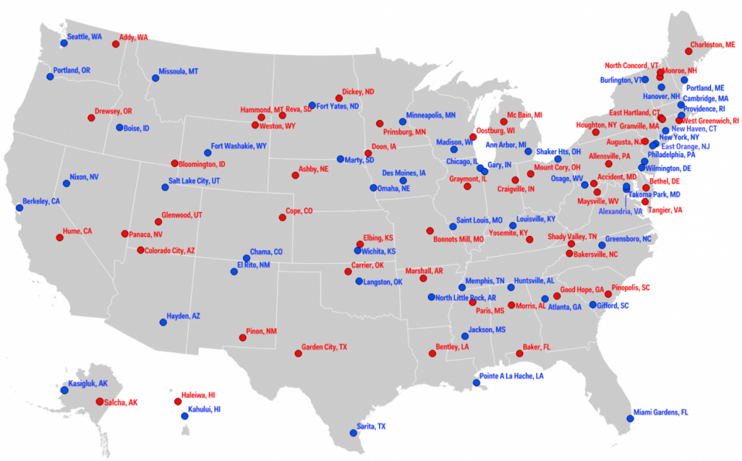 The Rural Blog Map highlights most conservative and liberal towns in
